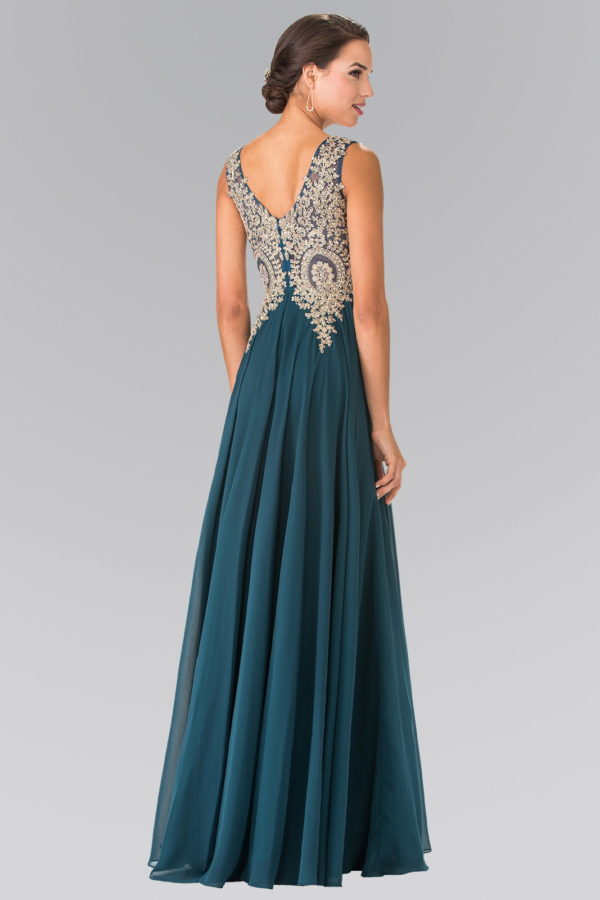 V-Neck Embroidered Chiffon Long Dress-27