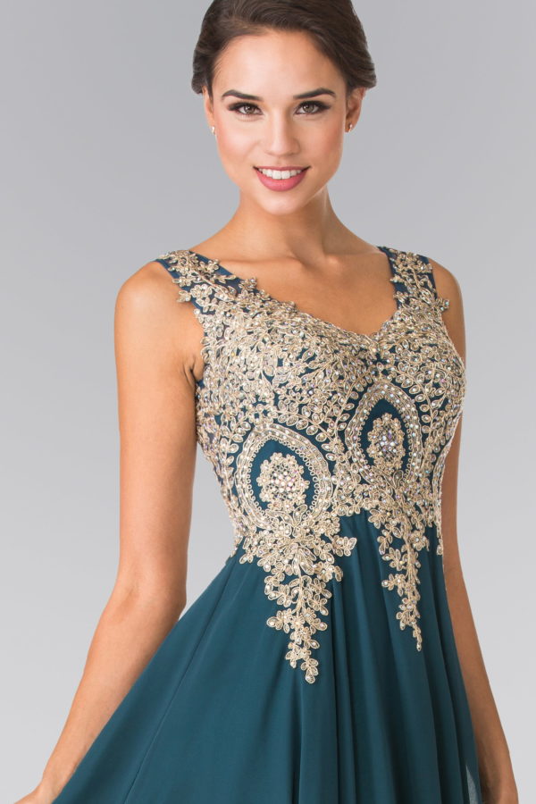 V-Neck Embroidered Chiffon Long Dress-28
