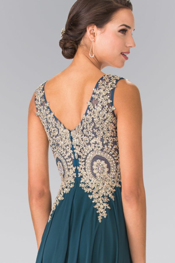 V-Neck Embroidered Chiffon Long Dress-29