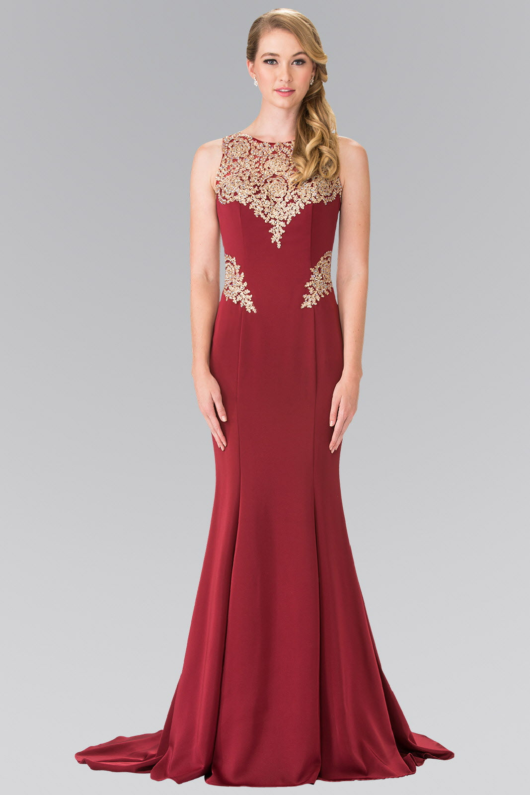 Embroidery Rome Jersey Long Dress with Open Back-1