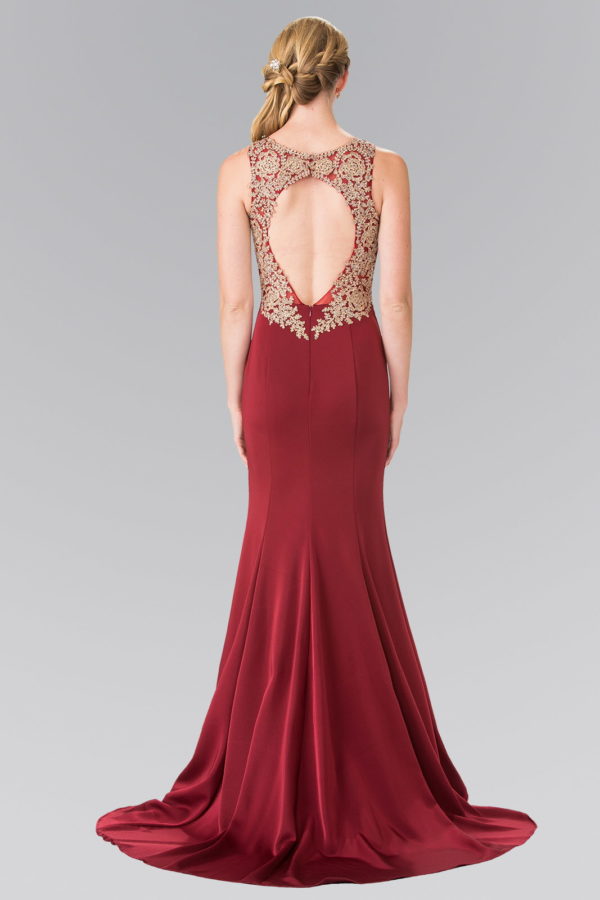 Embroidery Rome Jersey Long Dress with Open Back-6