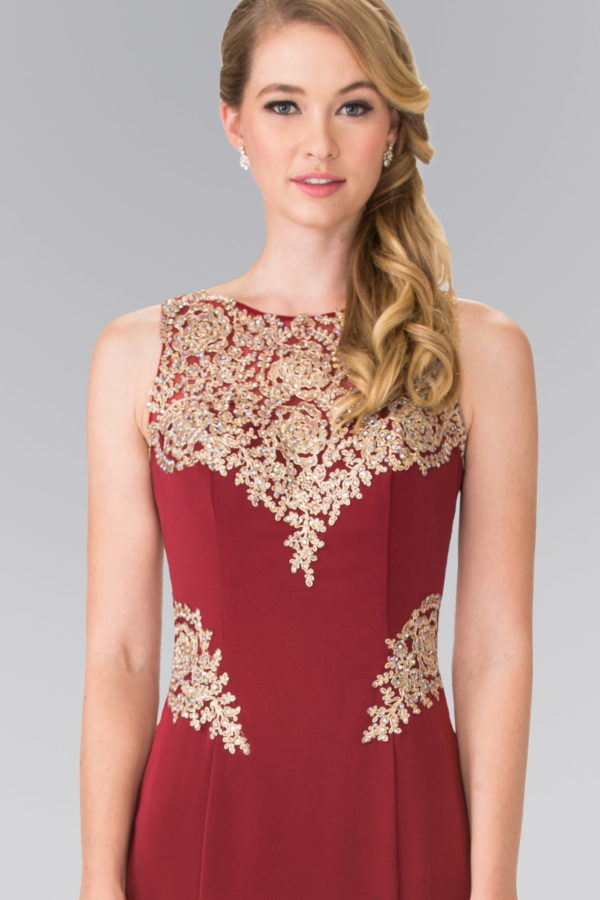 Embroidery Rome Jersey Long Dress with Open Back-7