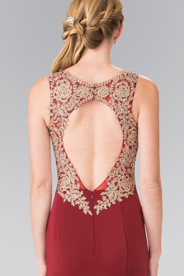 Embroidery Rome Jersey Long Dress with Open Back-8