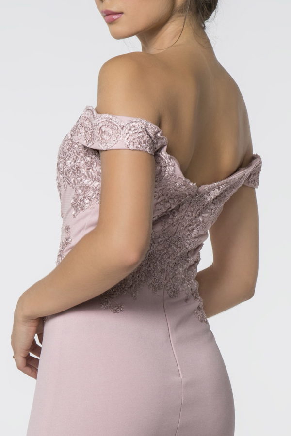 Embroidered Off-Shoulder Jersey Long Dress w/ Slit-8