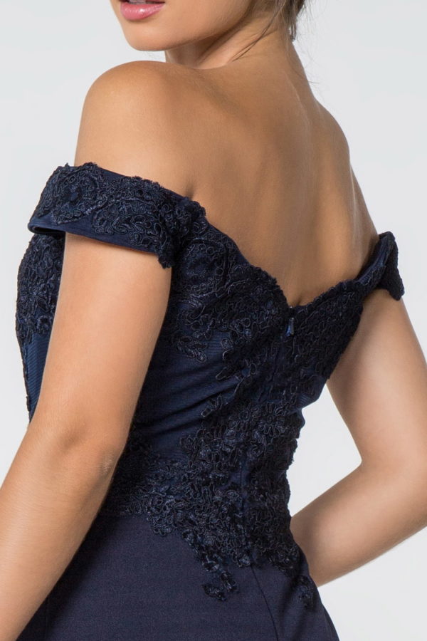 Embroidered Off-Shoulder Jersey Long Dress w/ Slit-11