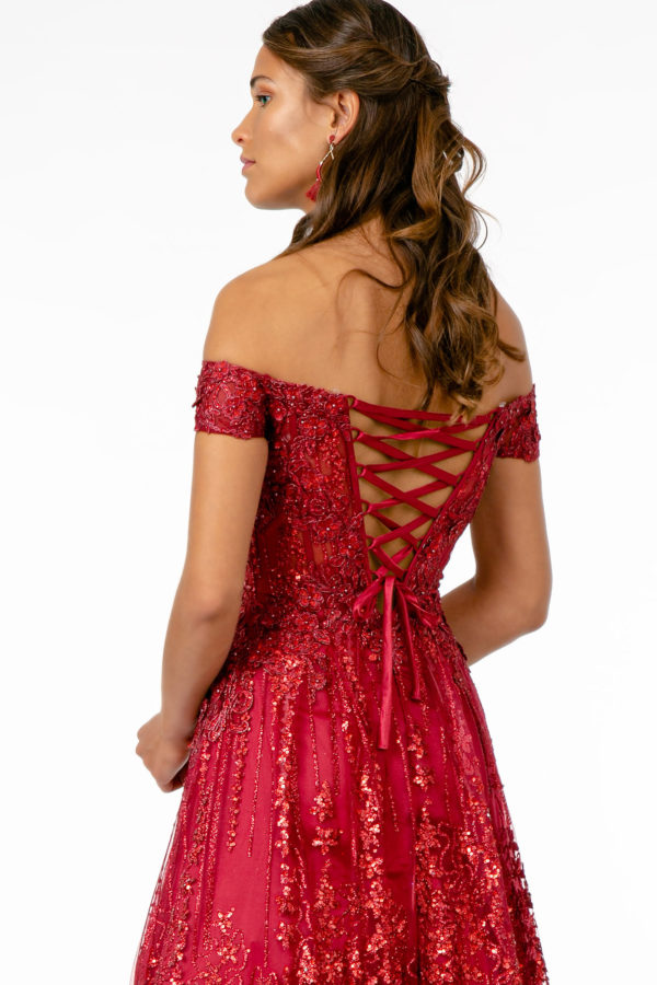 Embroidered Bodice Sequin and Glitter Embellished A-Line Dress-5