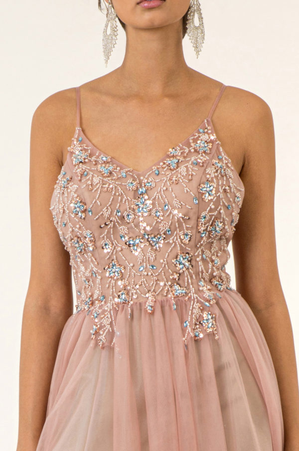 Beads Embellished Bodice V-Neck Mesh A-Line Prom Dress w/ Sheer Back - Mask Not Included-7