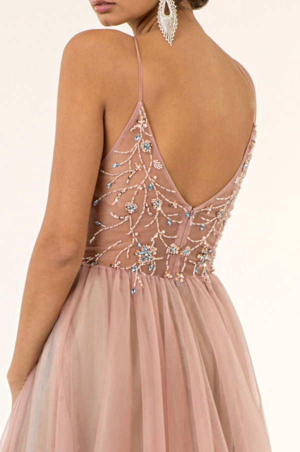 Beads Embellished Bodice V-Neck Mesh A-Line Prom Dress w/ Sheer Back - Mask Not Included-8
