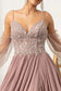 Detachable Mesh Sleeve V-Neck Chiffon Prom Dress-10