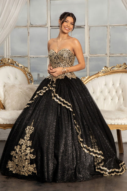 Glitter Embellished Mesh Quinceanera Ball Gown w/ Sweetheart Neckline (Petticoat Included)-0