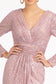 Gathered Waist Sequin Embellished Mermaid Dress w/ Long Sleeves-15