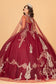 Glitter Jewel Embellished Quinceanera Gown w/ Long Mesh Cape-3