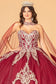 Glitter Jewel Embellished Quinceanera Gown w/ Long Mesh Cape-6