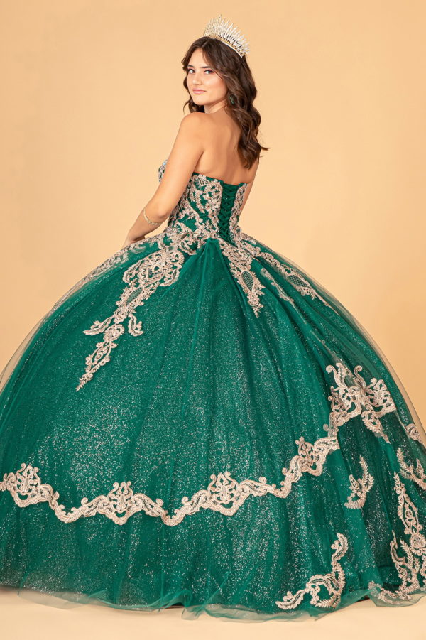 Glitter Jewel Embellished Quinceanera Gown w/ Long Mesh Cape-17