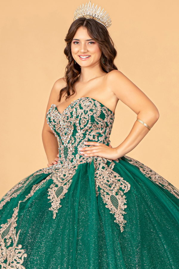 Glitter Jewel Embellished Quinceanera Gown w/ Long Mesh Cape-18
