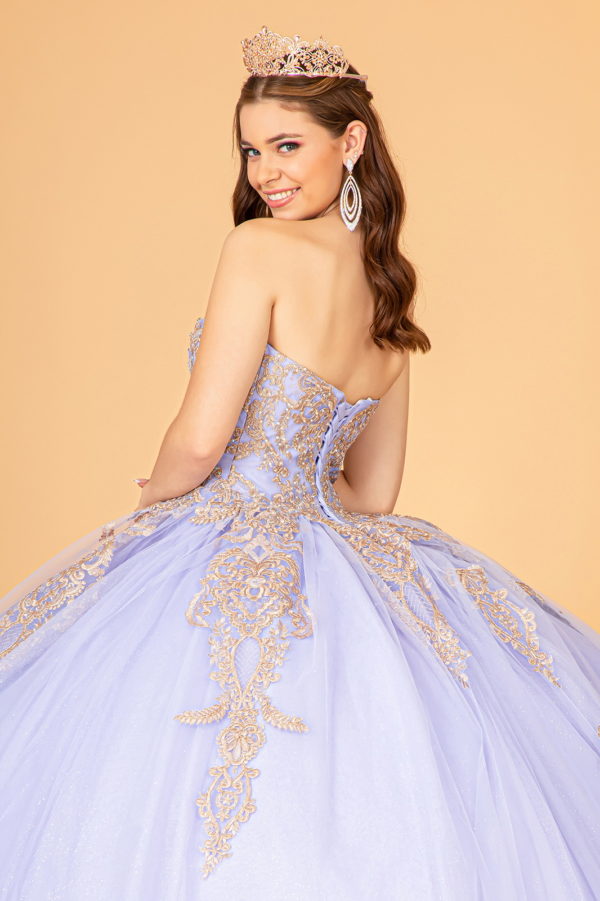 Glitter Jewel Embellished Quinceanera Gown w/ Long Mesh Cape-11