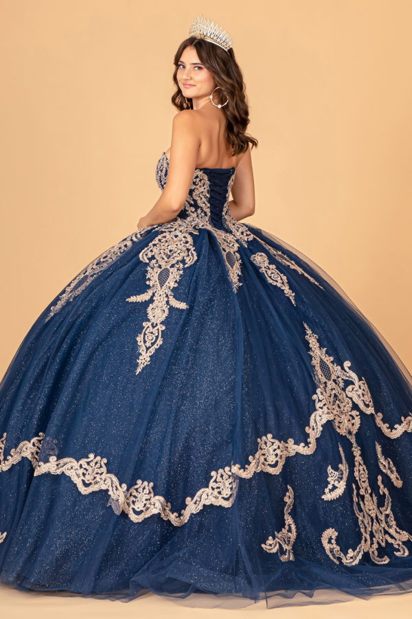Glitter Jewel Embellished Quinceanera Gown w/ Long Mesh Cape-13