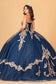 Glitter Jewel Embellished Quinceanera Gown w/ Long Mesh Cape-13