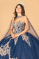 Glitter Jewel Embellished Quinceanera Gown w/ Long Mesh Cape-14