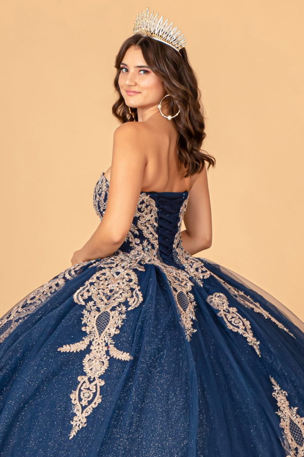 Glitter Jewel Embellished Quinceanera Gown w/ Long Mesh Cape-15