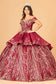 Off Shoulder Satin Quinceanera Ball Gown Embellished with Gold Embroidery-7