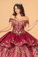 Off Shoulder Satin Quinceanera Ball Gown Embellished with Gold Embroidery-11