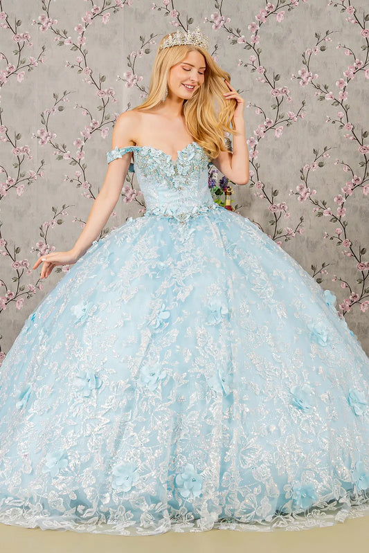 3-D Butterfly Applique Jewel Sequin Quinceanera Ball Gown-0