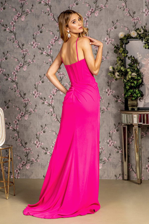Ribbon Front Ruched Side Rome Jersey Mermaid Long Dress-7