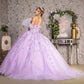 Jewel Sheer Bodice Mesh Ball Gown w/ Long Trumpet Sleeves-3