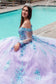 3D Floral Applique Embellished Cut-Away Shoulder Quinceanera Dress w/ Long Mesh Sleeve-4