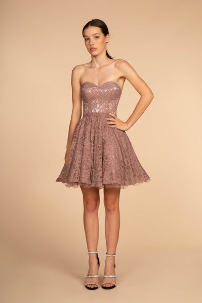 Strapless Sweetheart Lace Short Dress-0