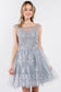 Embroidery Embellished Bodice Glitter Pattern Mesh Skirt Short Dress-6