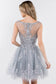 Embroidery Embellished Bodice Glitter Pattern Mesh Skirt Short Dress-8