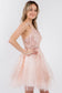 Jewel Accented Waistline Glitter Mesh V-Neck Short Dress-2