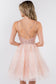 Jewel Accented Waistline Glitter Mesh V-Neck Short Dress-3