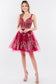 Jewel Accented Waistline Glitter Mesh V-Neck Short Dress-5