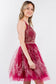 Jewel Accented Waistline Glitter Mesh V-Neck Short Dress-7