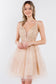 Jewel Accented Waistline Glitter Mesh V-Neck Short Dress-11