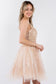 Jewel Accented Waistline Glitter Mesh V-Neck Short Dress-12