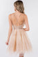 Jewel Accented Waistline Glitter Mesh V-Neck Short Dress-13