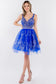 Jewel Accented Waistline Glitter Mesh V-Neck Short Dress-15