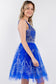 Jewel Accented Waistline Glitter Mesh V-Neck Short Dress-17