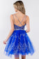 Jewel Accented Waistline Glitter Mesh V-Neck Short Dress-18