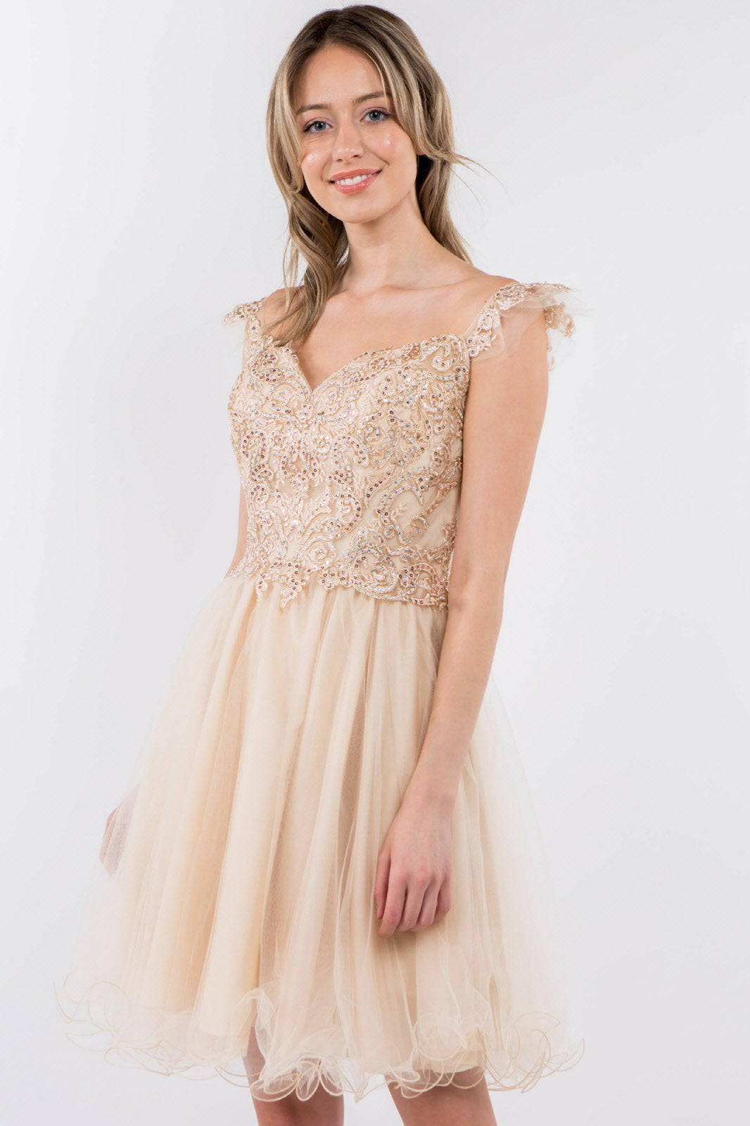 Cut-Away Shoulder Sweetheart Mesh Short Dress-6