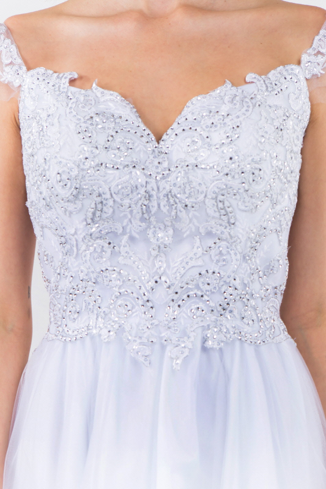 Cut-Away Shoulder Sweetheart Mesh Short Dress-24