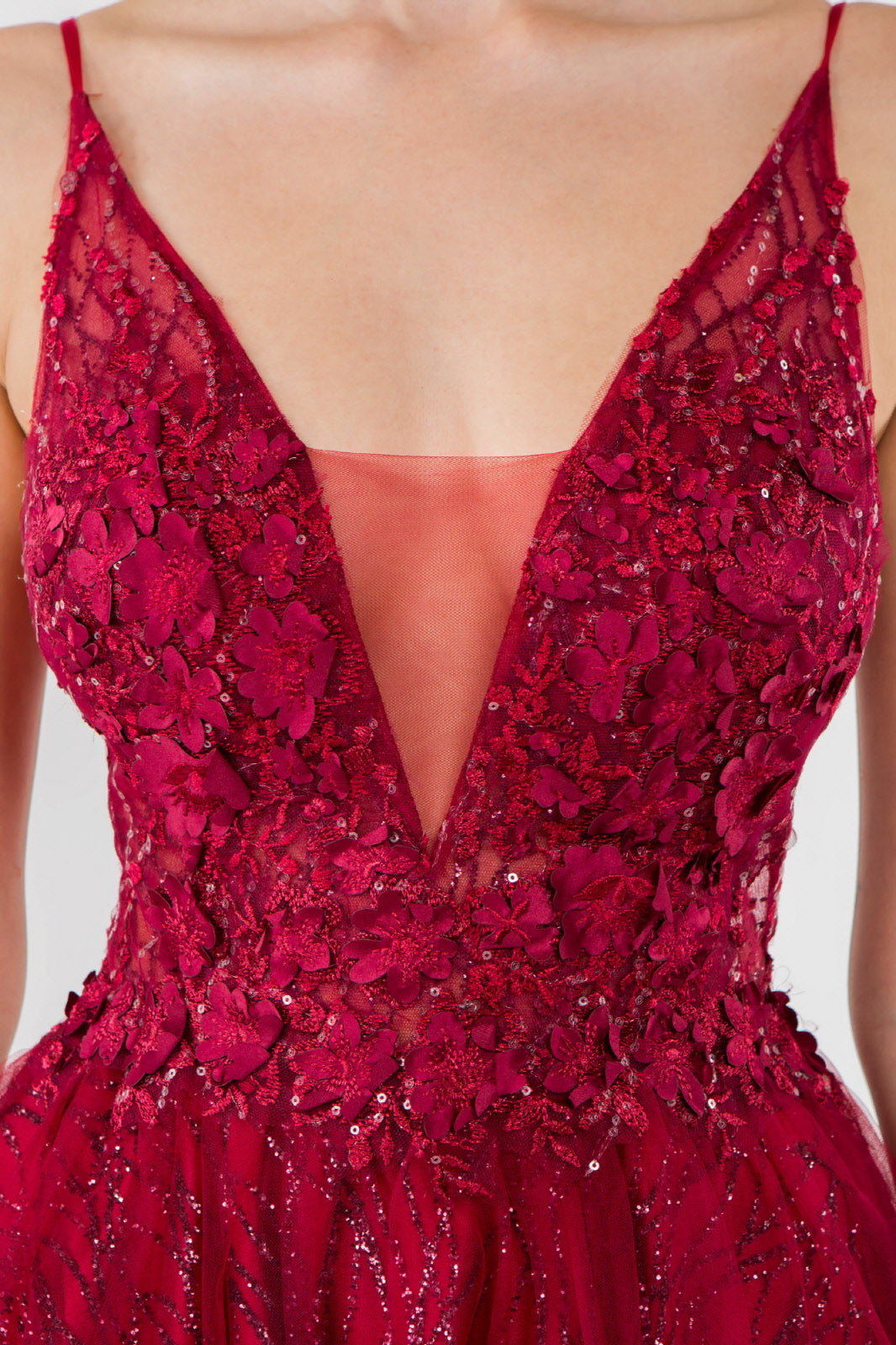 Sheer Bodice V-Neck Glitter Mesh Homecoming Dress-9