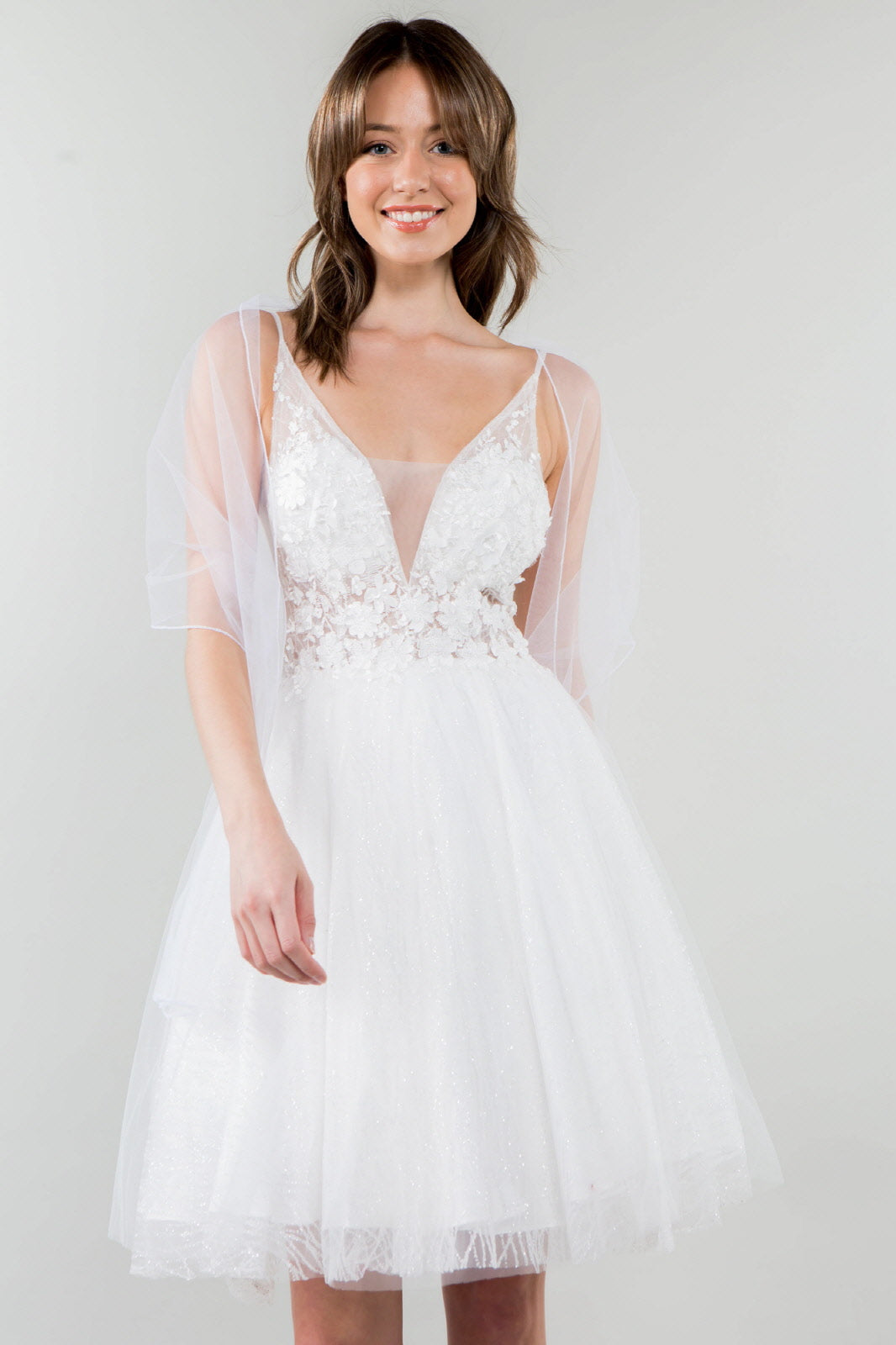 Sheer Bodice V-Neck Glitter Mesh Homecoming Dress-21