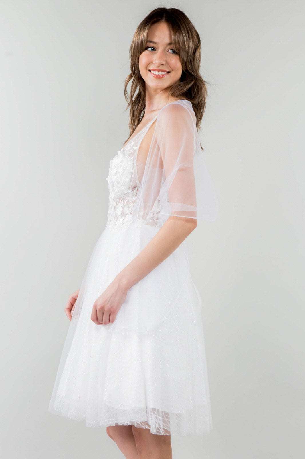 Sheer Bodice V-Neck Glitter Mesh Homecoming Dress-22