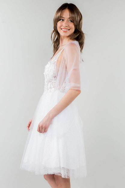 Sheer Bodice V-Neck Glitter Mesh Homecoming Dress-22