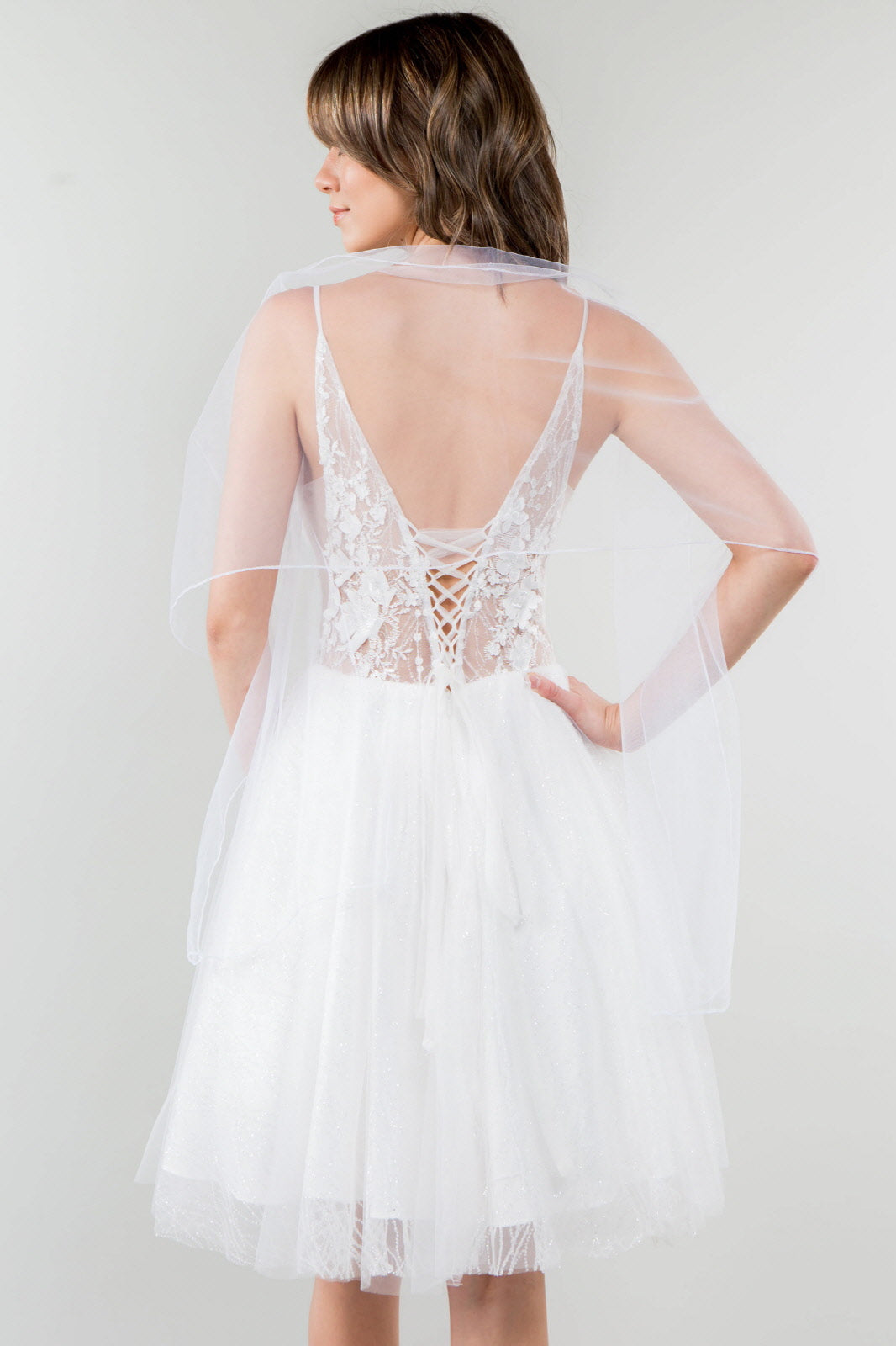 Sheer Bodice V-Neck Glitter Mesh Homecoming Dress-23
